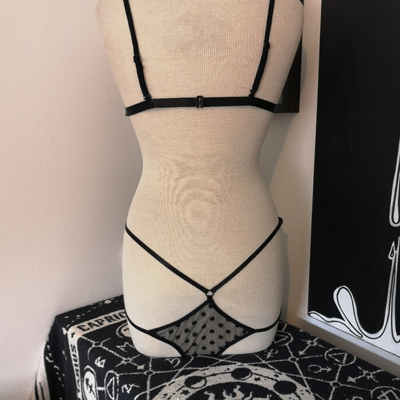 BNWT Dotted Harness Sheer Mesh Lingerie Set - Picture 7 of 10